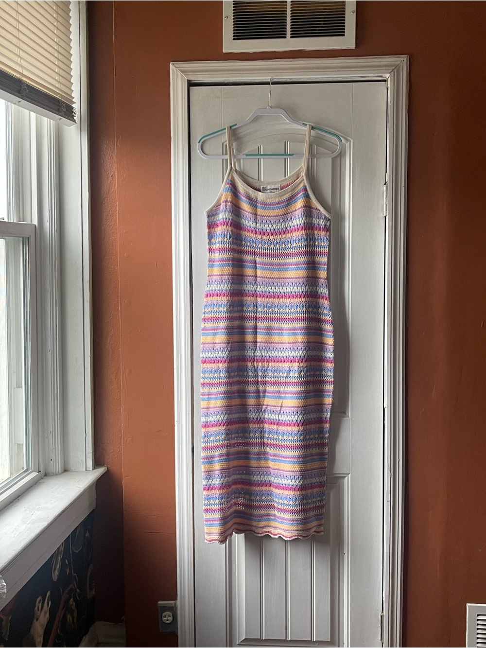 Striped Pointelle Crochet Midi Dress Size L